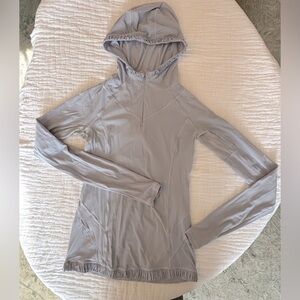 Lululemon thin hoodie. Pale lavender. Thumb and ponytail holes. 1/4 zip stretchy